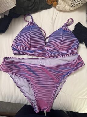 Cupshe Purple and Pink Striped Triangle Bikini Set